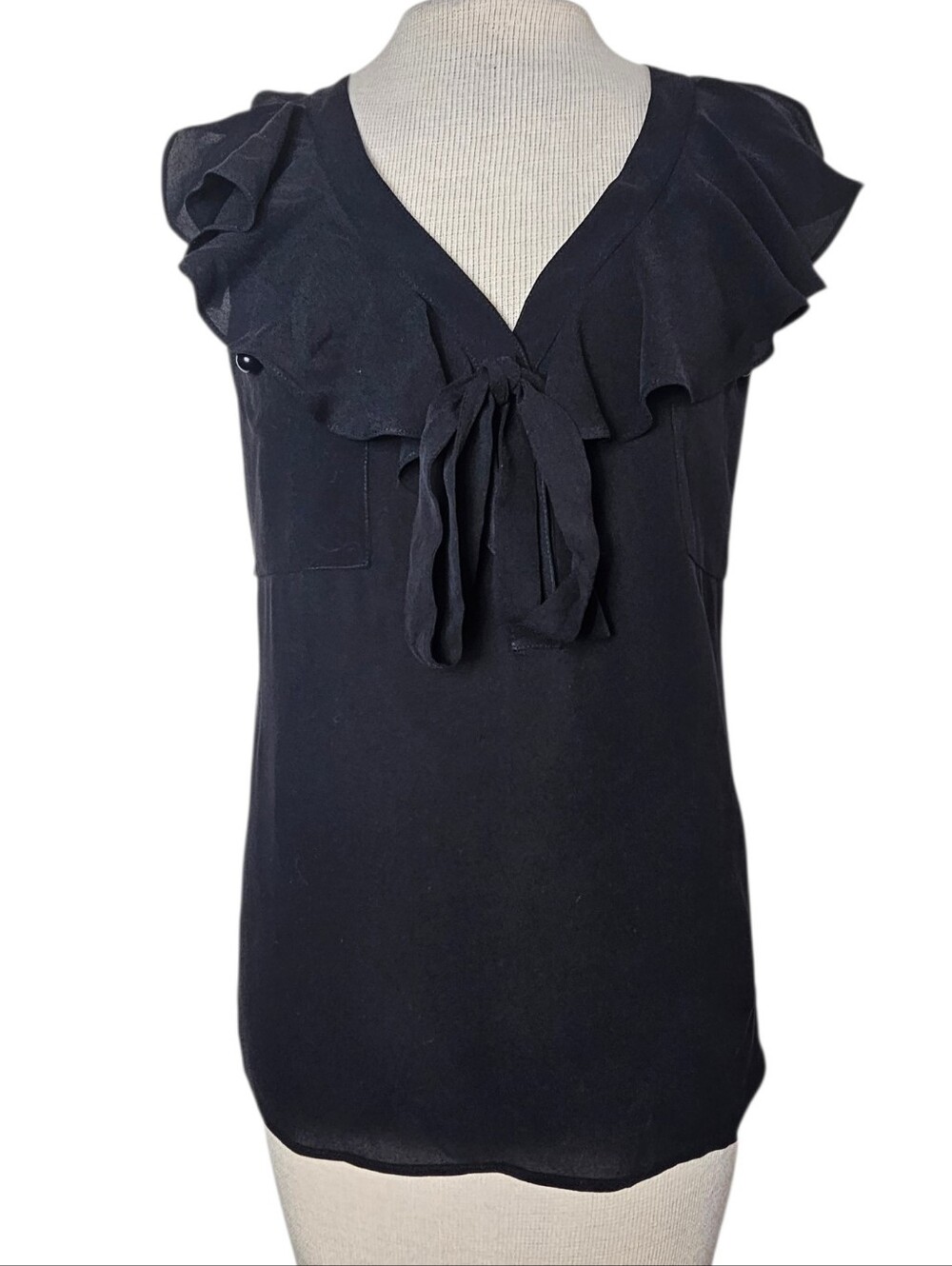 Derek Lam Italy Silk Top Size 4 Black Ruffle Sleeveless Designer Fairy Ethereal